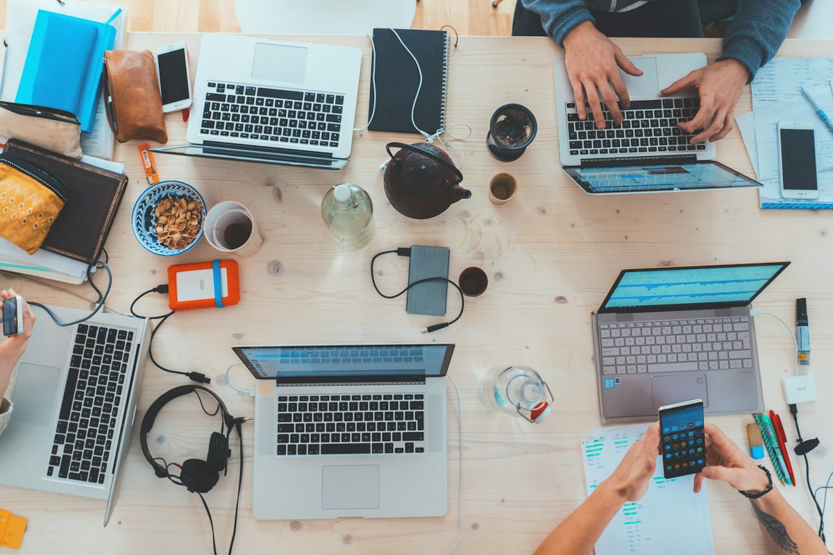 A small team collaborating around a table
